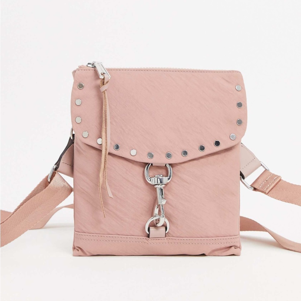 Rebecca Minkoff Studded Nylon Flap Pink and Silver Crossbody Bag